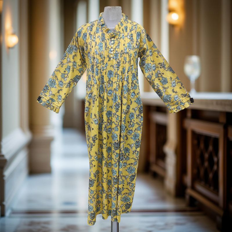 S/M Sparrow Printed Cotton Dress 57" Long Jalabiya