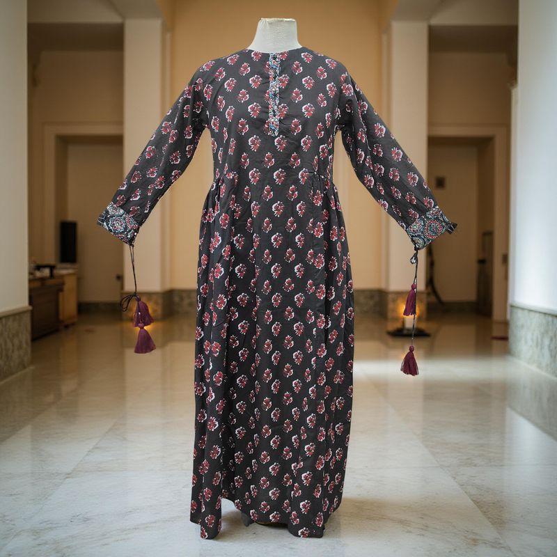 12-13 Year Jasmine Printed Cotton Girls Dress 50" Long Sleeves Jalabiya