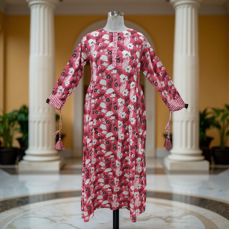 S/M Jasmine Printed Cotton  Dress 57"Long Jalabiya