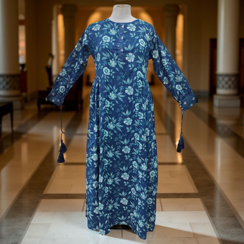 2XL/3XL Jasmine Printed Cotton Dress 57" Long Jalabiya