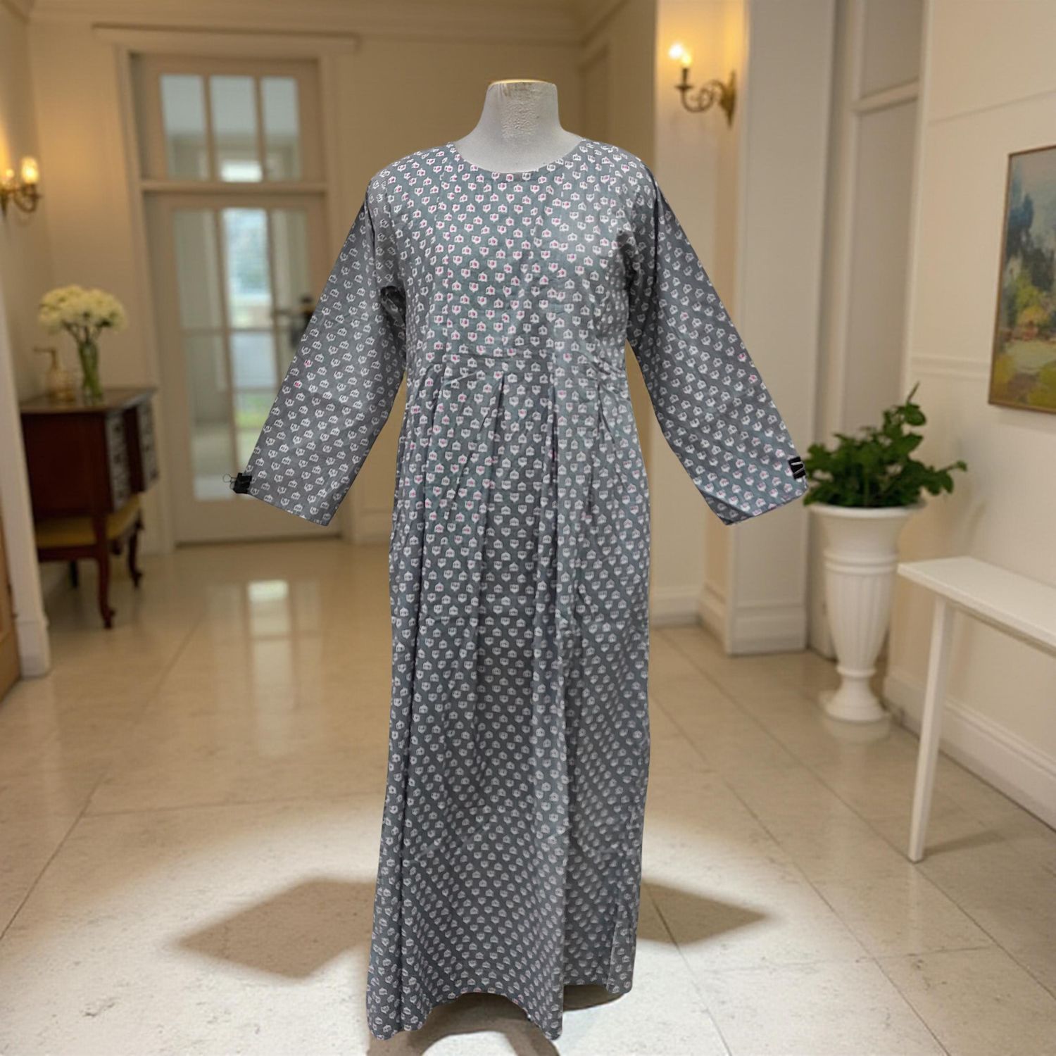 10-11 Year Ruby Printed Cotton Girls Dress 46" Long Jalabiya