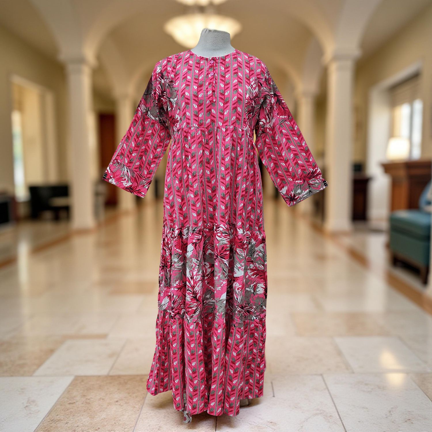 2XL/3XL Juhi Printed Cotton Dress 57" Long Jalabiya