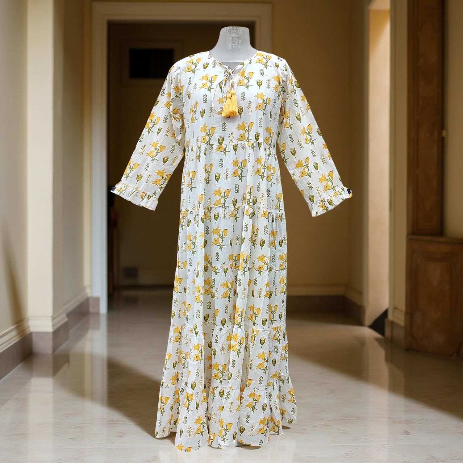 S-M Razia Printed Cotton Dress Long 57" Jalabiya