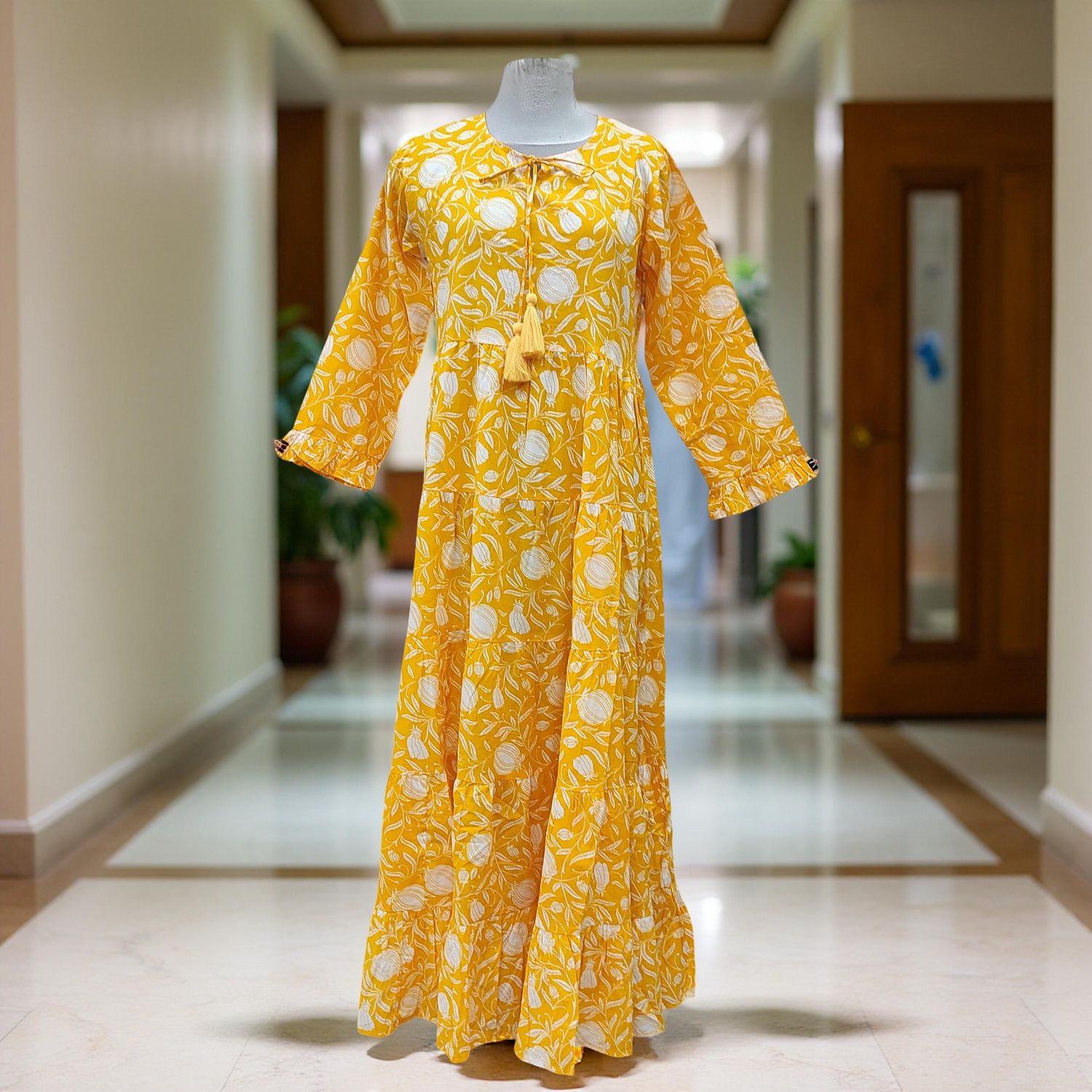 L/XL  Razia Printed Cotton Dress 57" Short Sleeves Jalabiya