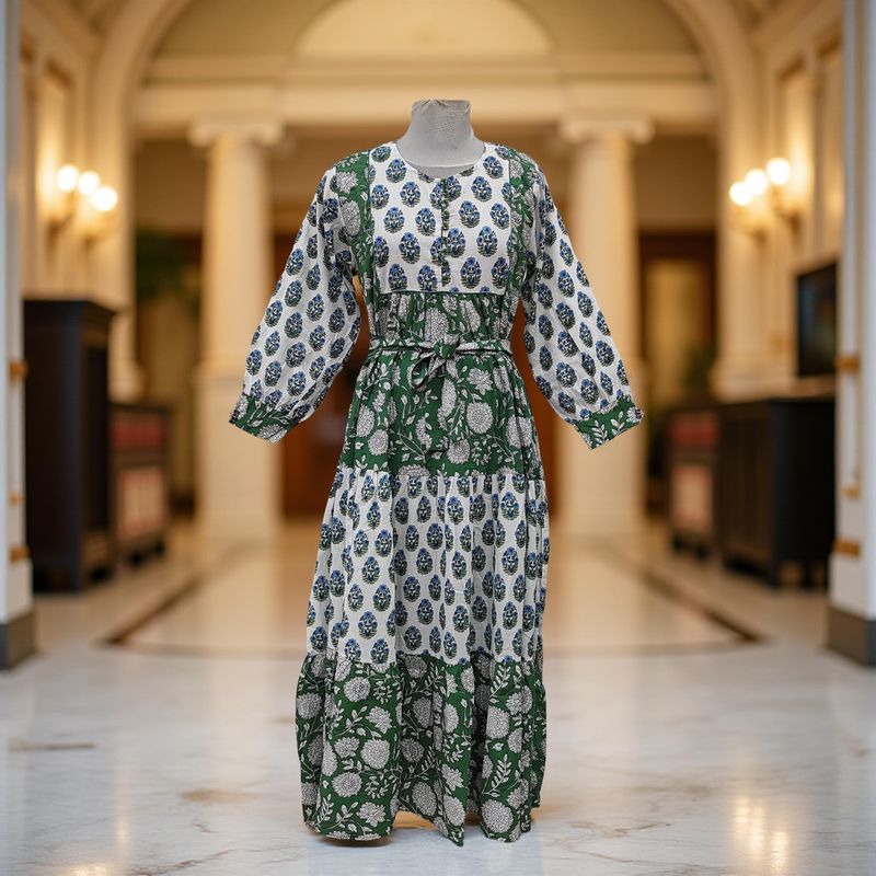 L/XL Yumna Printed Cotton Dress 57" Long Jalabiya