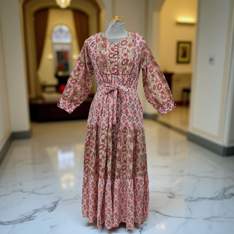 L/XL Yumna Printed Cotton Dress 57" Long Jalabiya