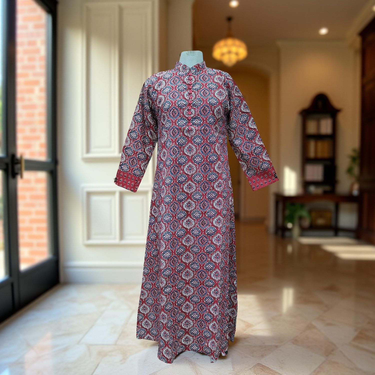 S/M Sofi Printed Cotton Dress 57" Long Jalabiya