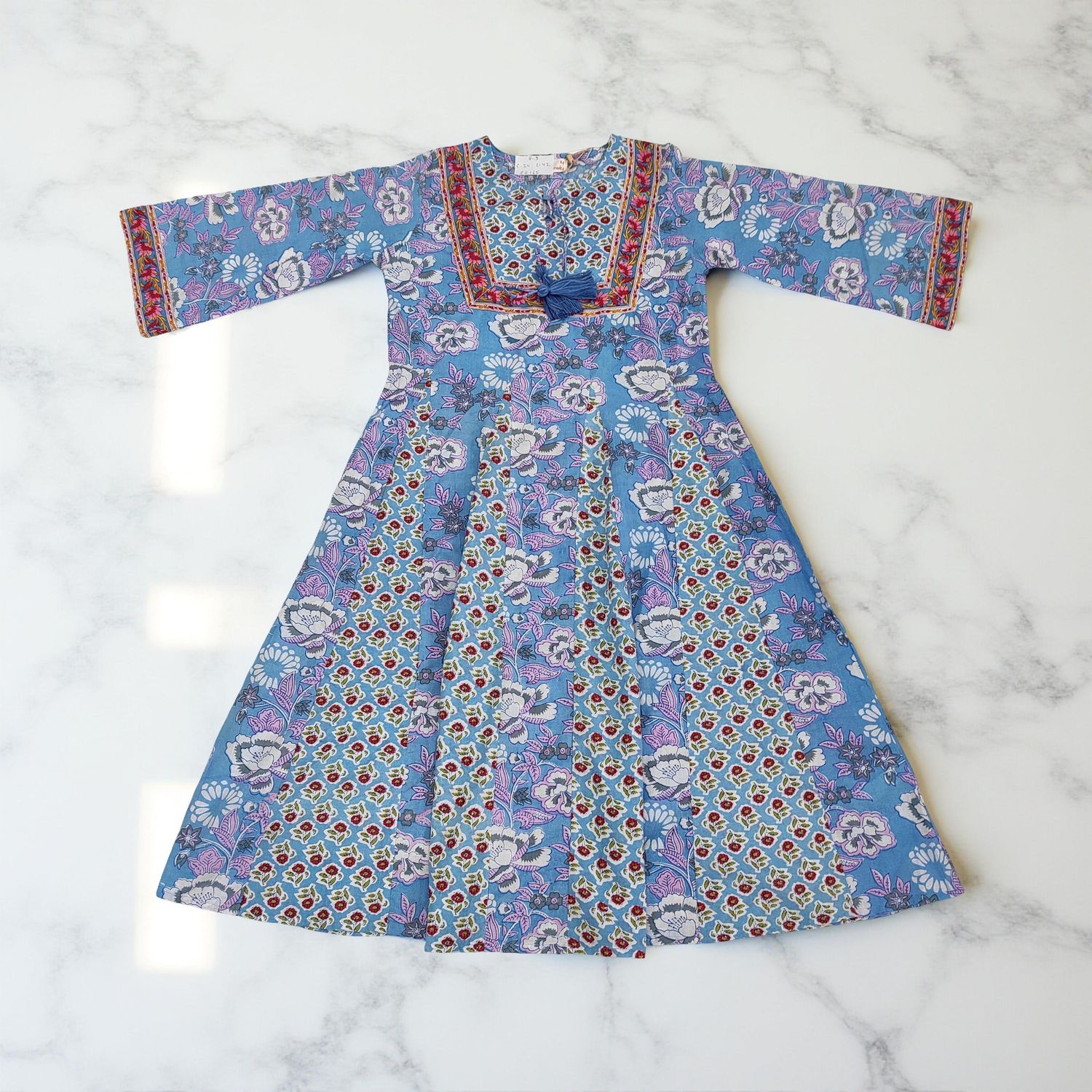8-9 Year Anaya Printed Cotton Girls Dress 42" Long Jalabiya