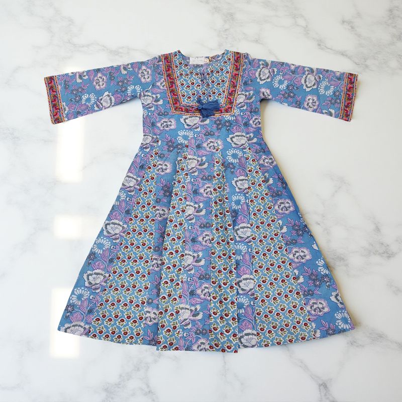 8-9 Year Anaya Printed Cotton Girls Dress 42" Long Jalabiya