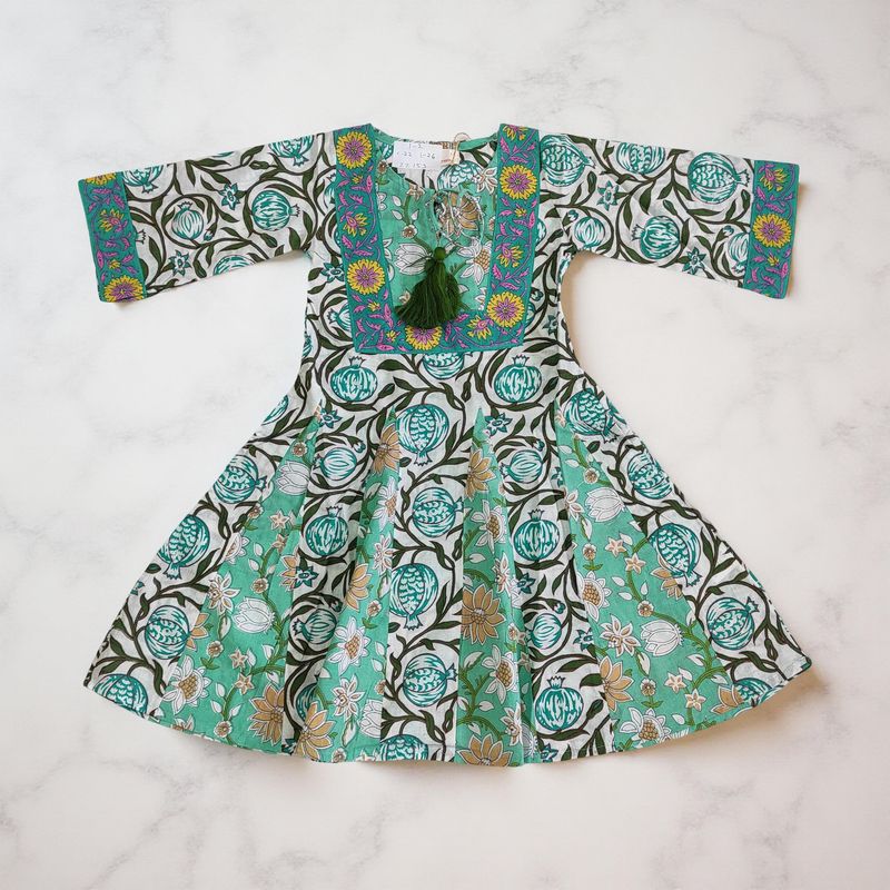 1-2 Year Anaya Printed Cotton Girls Dress 26" Long Jalabiya