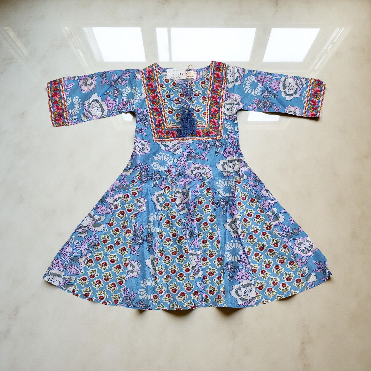 1-2 Year Anaya Printed Cotton Girls Dress 26" Long Jalabiya