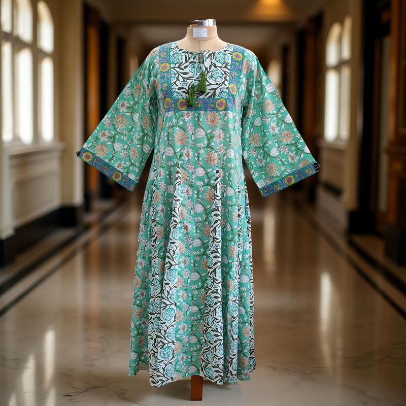 S/M Anaya Printed Cotton Dress 57" Long Jalabiya