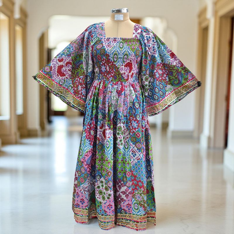 S/M Rahima Printed Cotton Dress 57" Long Jalabiya