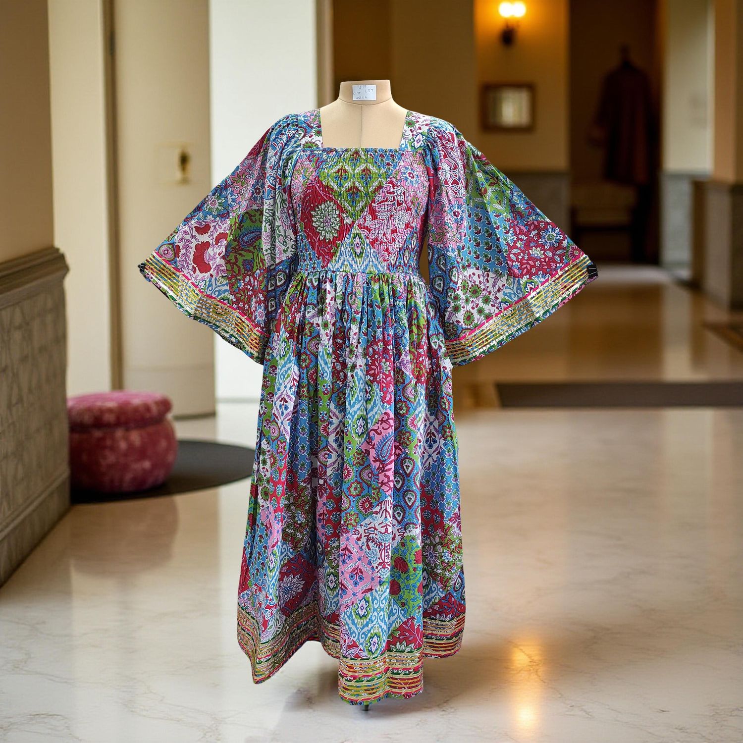 S/M Rahima Printed Cotton Dress 57" Long Jalabiya