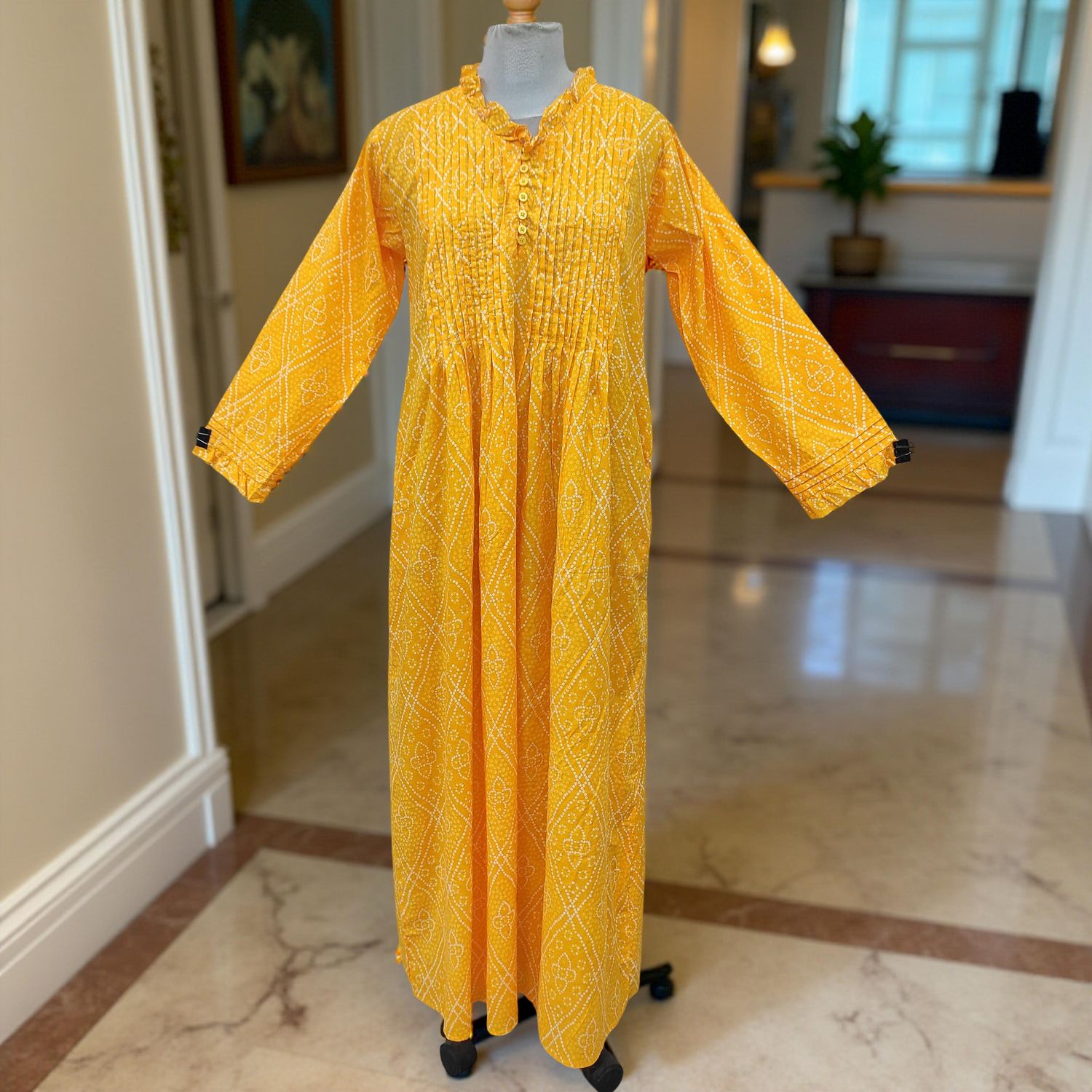 L/XL Sparrow Printed Cotton Dress 57" Long Jalabiya