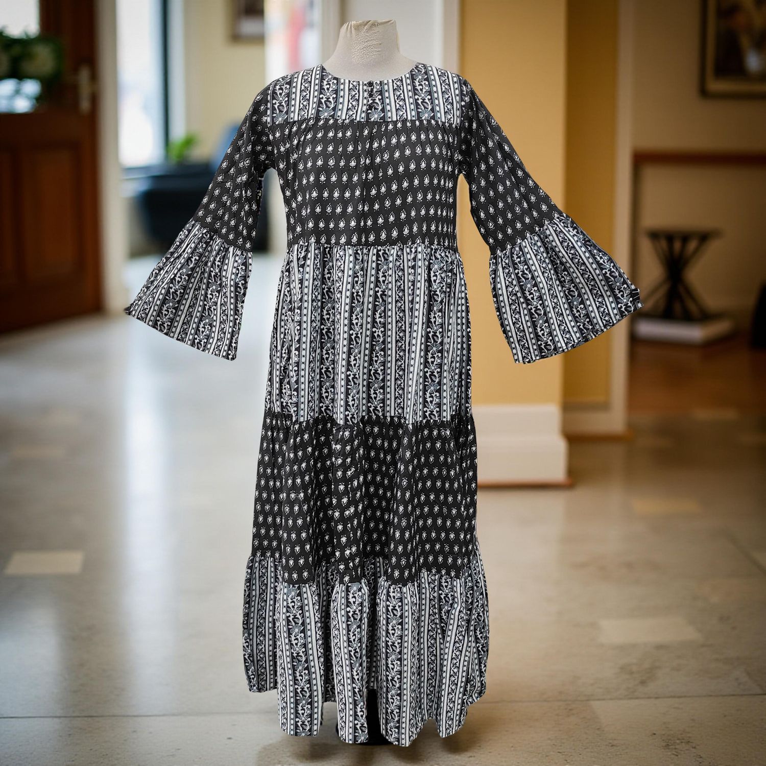 XS/S Moon Printed Cotton Dress 54" Long Jalabiya