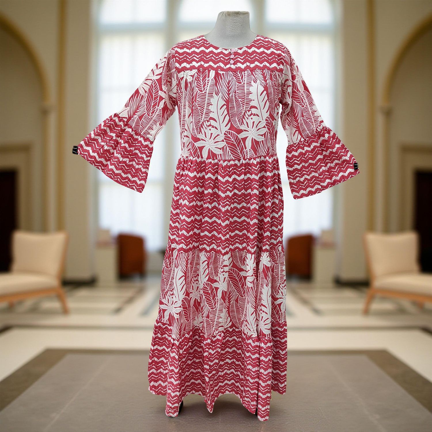 XS/S Moon Printed Cotton Dress 54" Long Jalabiya