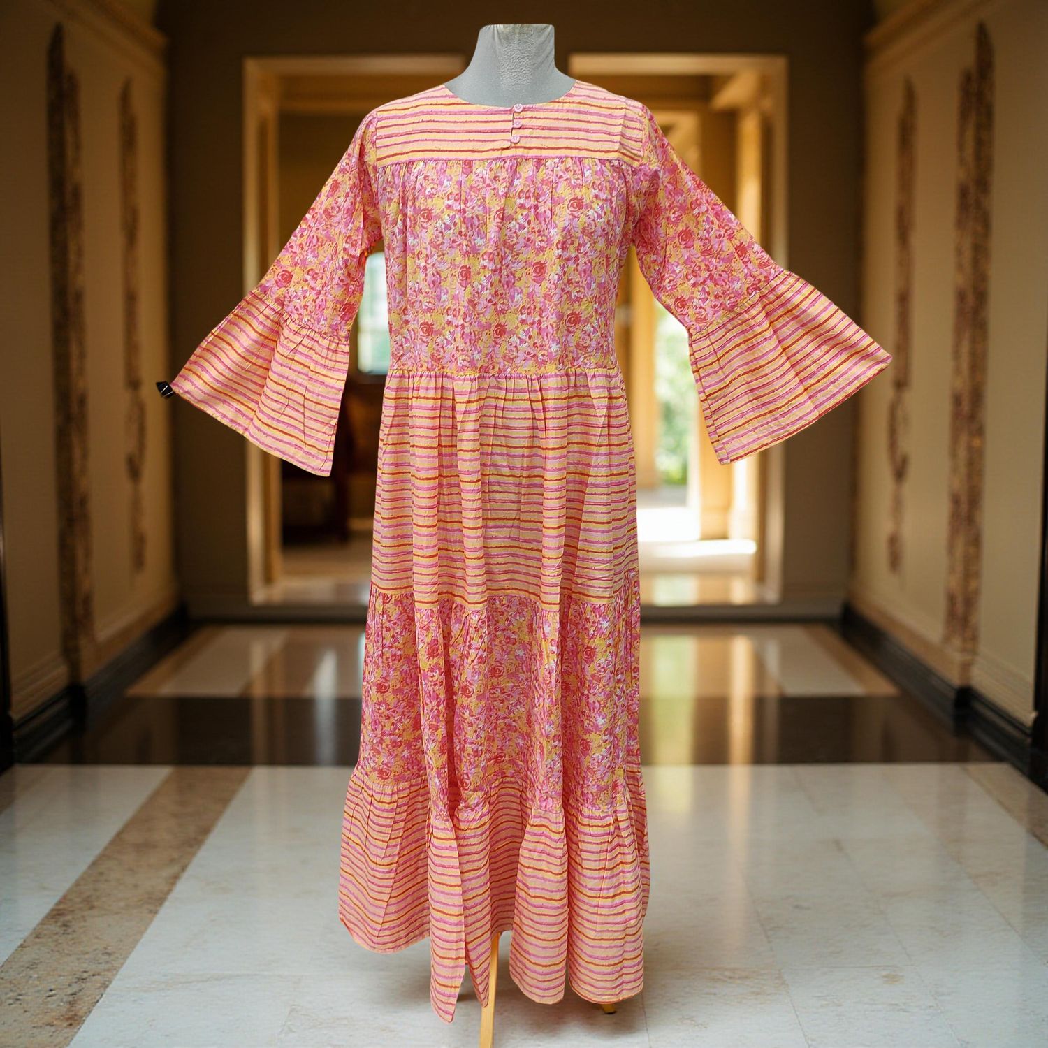 10-11 Year Moon Printed Cotton Dress 46" Long Jalabiya