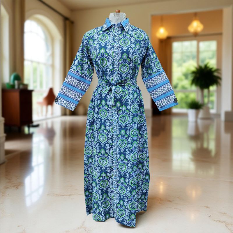 10-11 Year Tansy Printed Cotton Girls Dress 46" Long Jalabiya