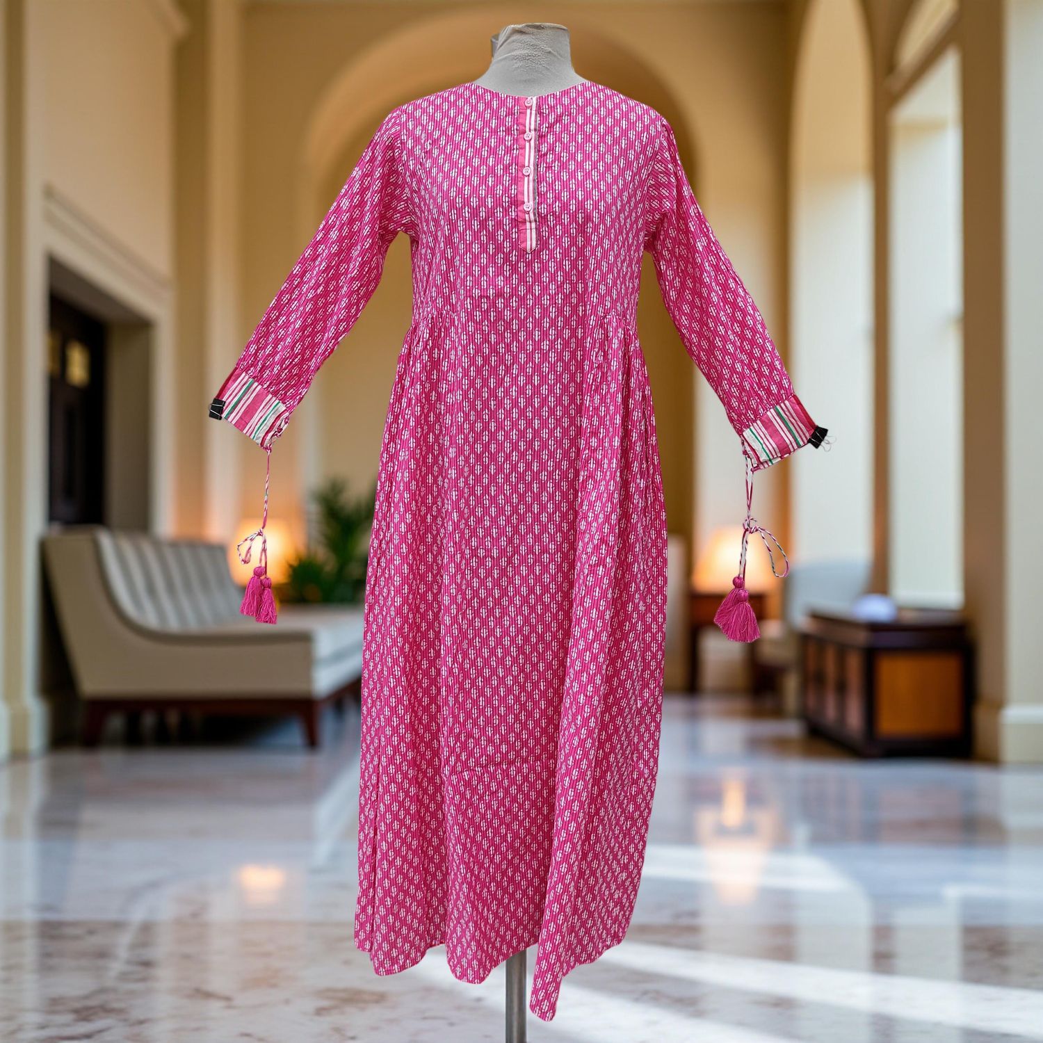 2XL/3XL Jasmine Printed Cotton Dress 57" Long Jalabiya