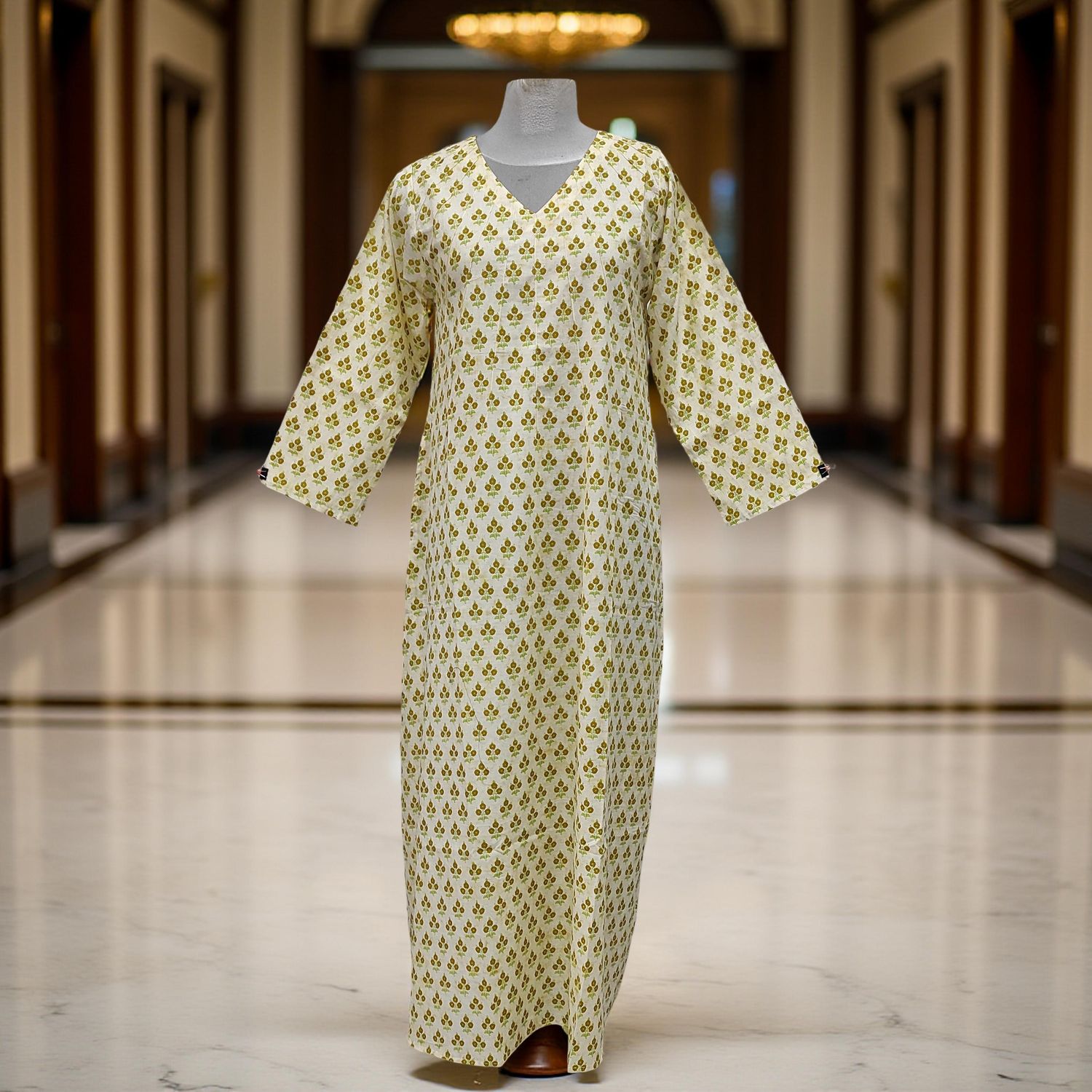 XS/S Khadijah Printed Cotton Dress 54"Long Jalabiya