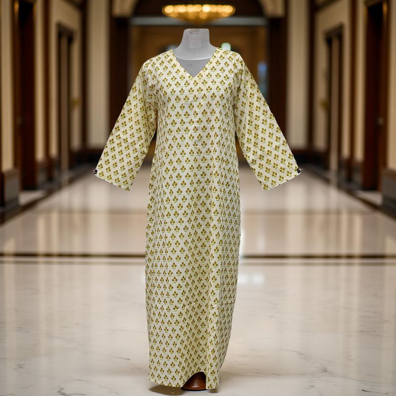 XS/S Khadijah Printed Cotton Dress 54"Long Jalabiya