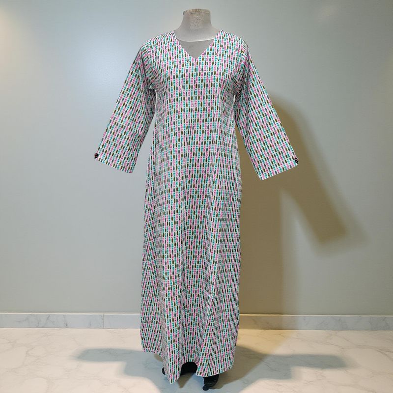 10-11  Year Khadijah Printed Cotton Girls Dress 46" Long Jalabiya