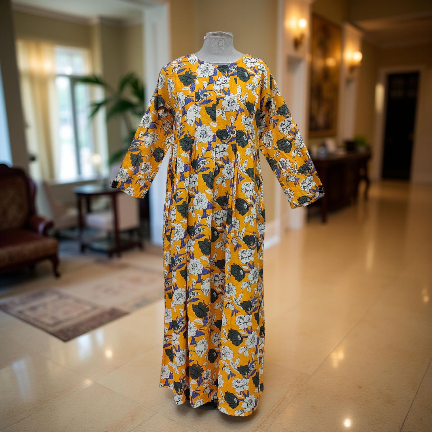 L/XL Ruby Printed Cotton Dress 57" Long Jalabiya