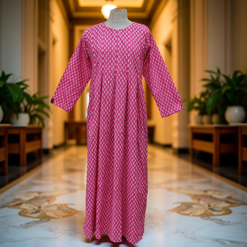 12-13 Year Ruby Printed Cotton Girls Dress 50" Long Jalabiya