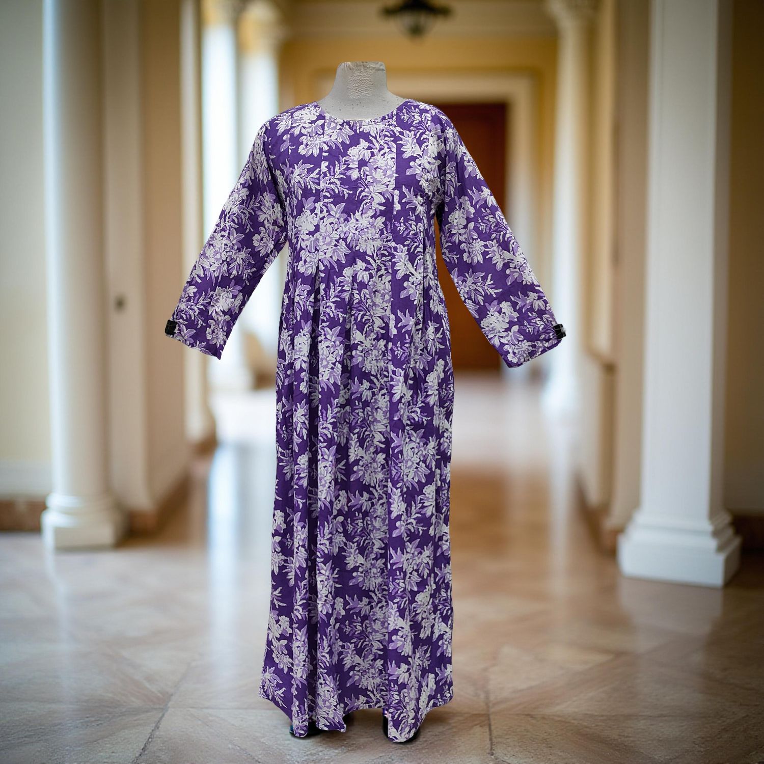 10-11 Year Ruby Printed Cotton Girls Dress 46" Long Jalabiya