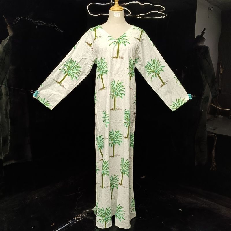 S/M Khadijah Printed Cotton Dress 57" Long Jalabiya