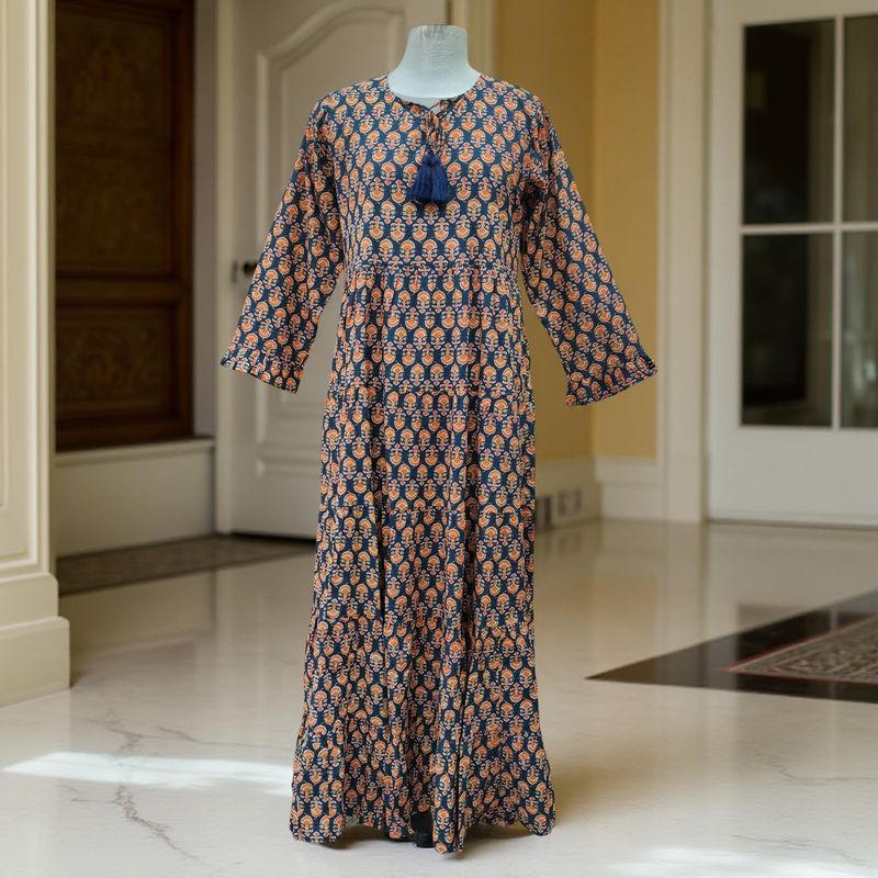 S-M Razia Printed Cotton Dress 57" Jalabiya