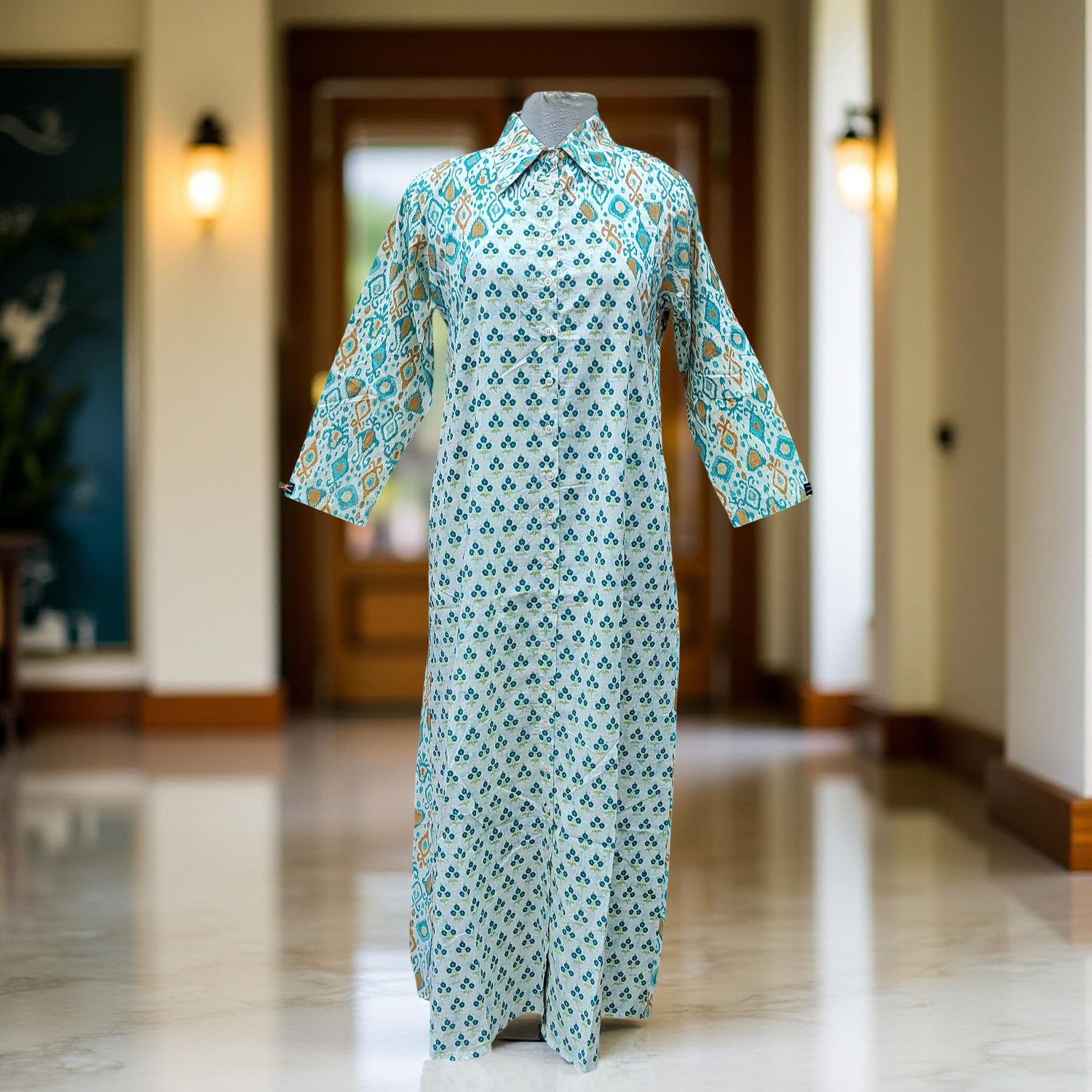 S/M Honey Printed Cotton Dress Long 57" Jalabiya