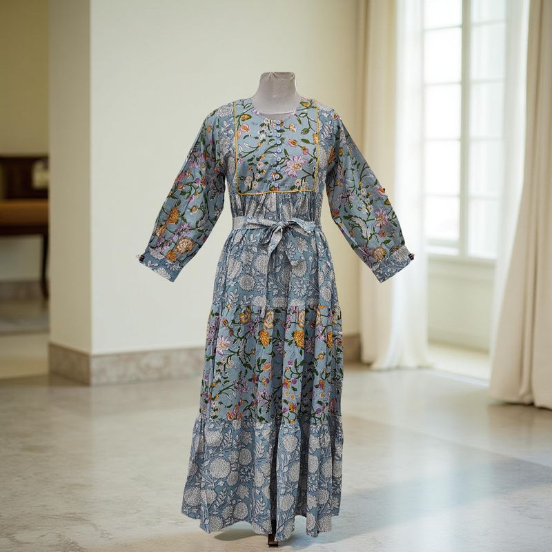 12-13 Year Yumna Printed Cotton Dress 50" Long Jalabiya