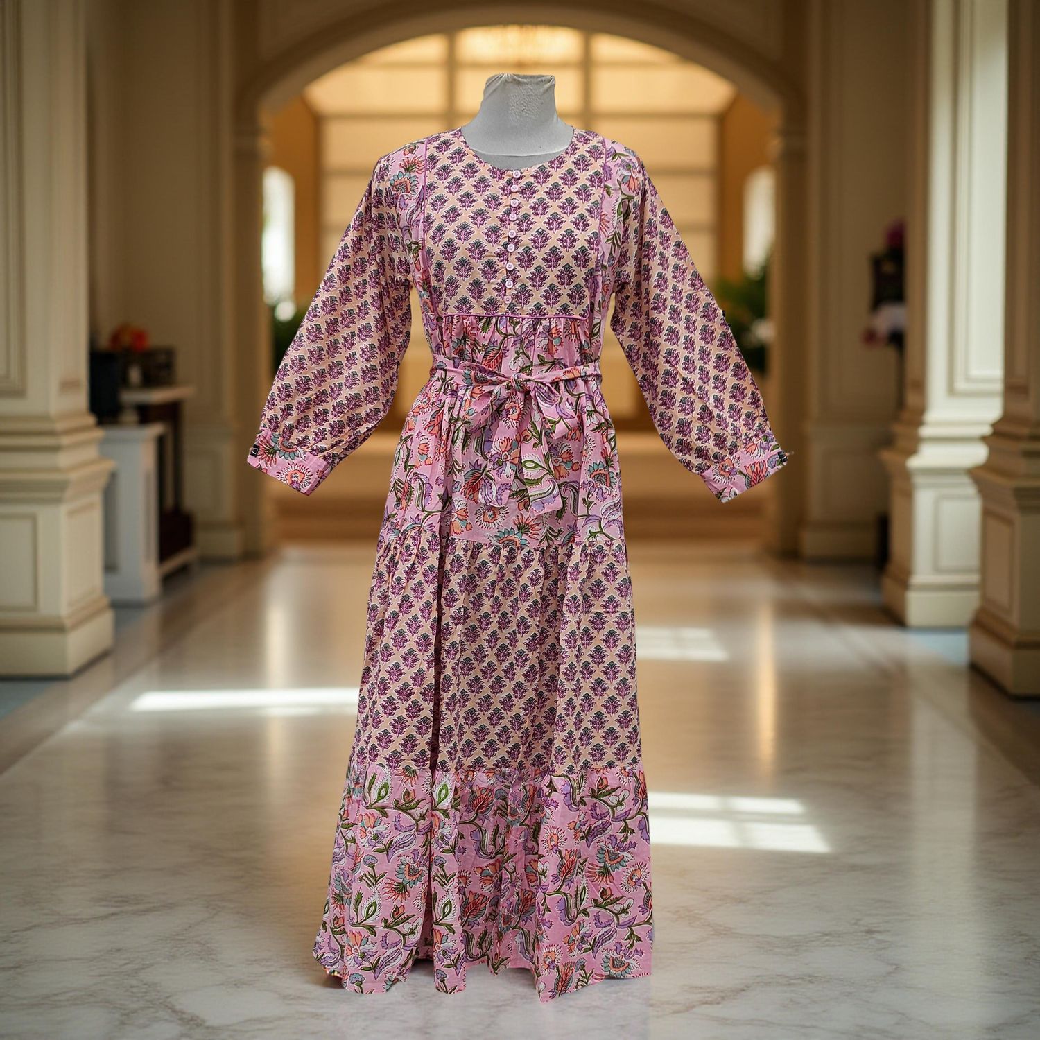 2XL/3XL Yumna Printed Cotton Dress 57" Long Jalabiya