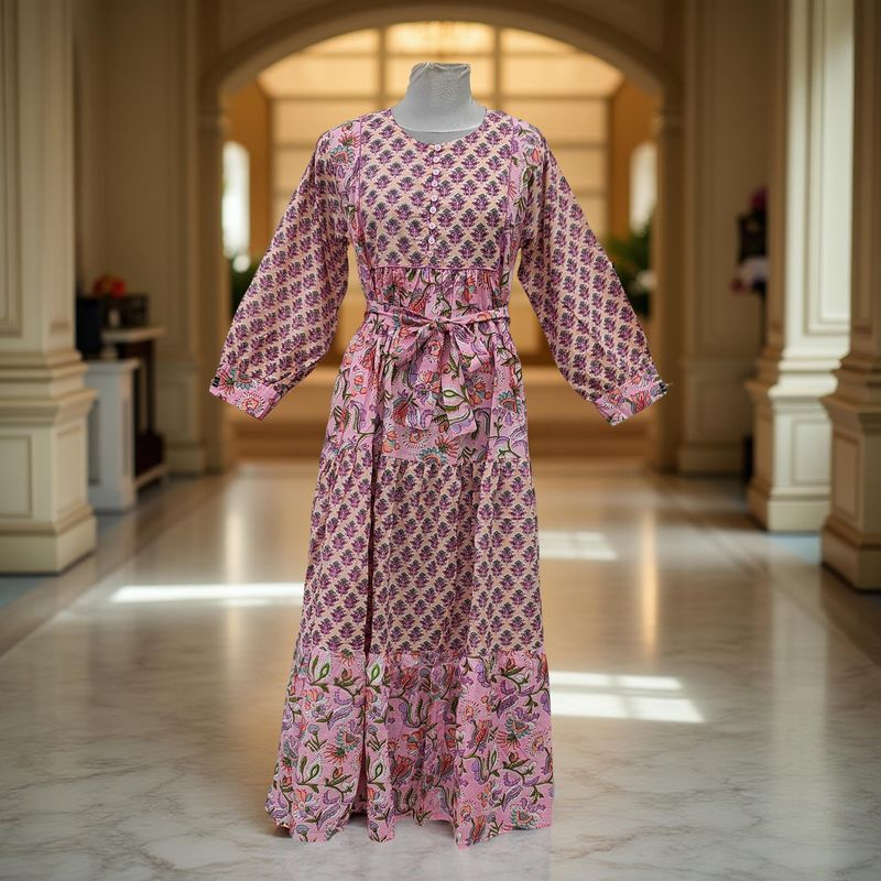 12-13 Year Yumna Printed Cotton Dress 50" Long Jalabiya