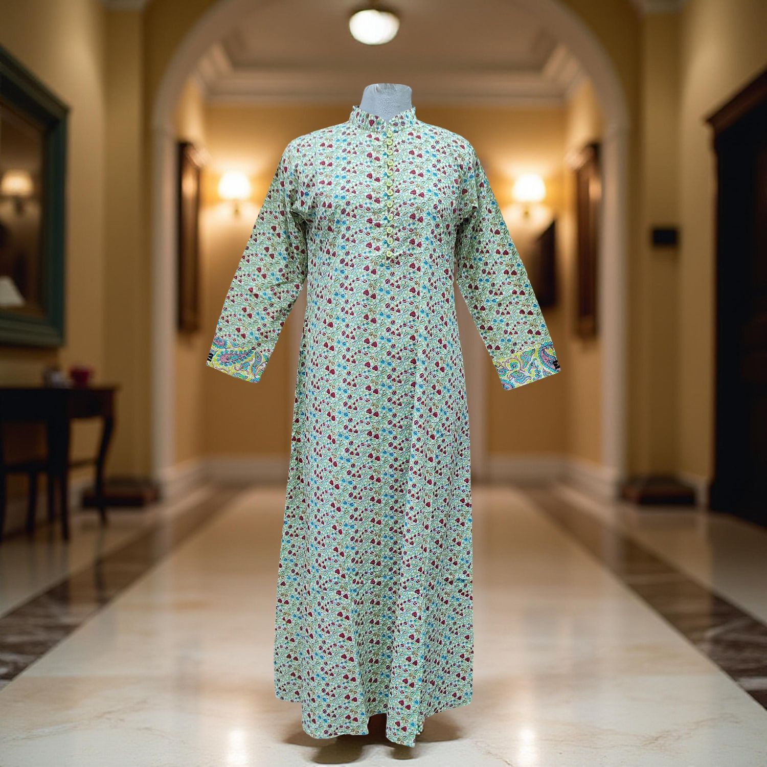 L/XL Sofi Printed Cotton Dress 57" Long Jalabiya