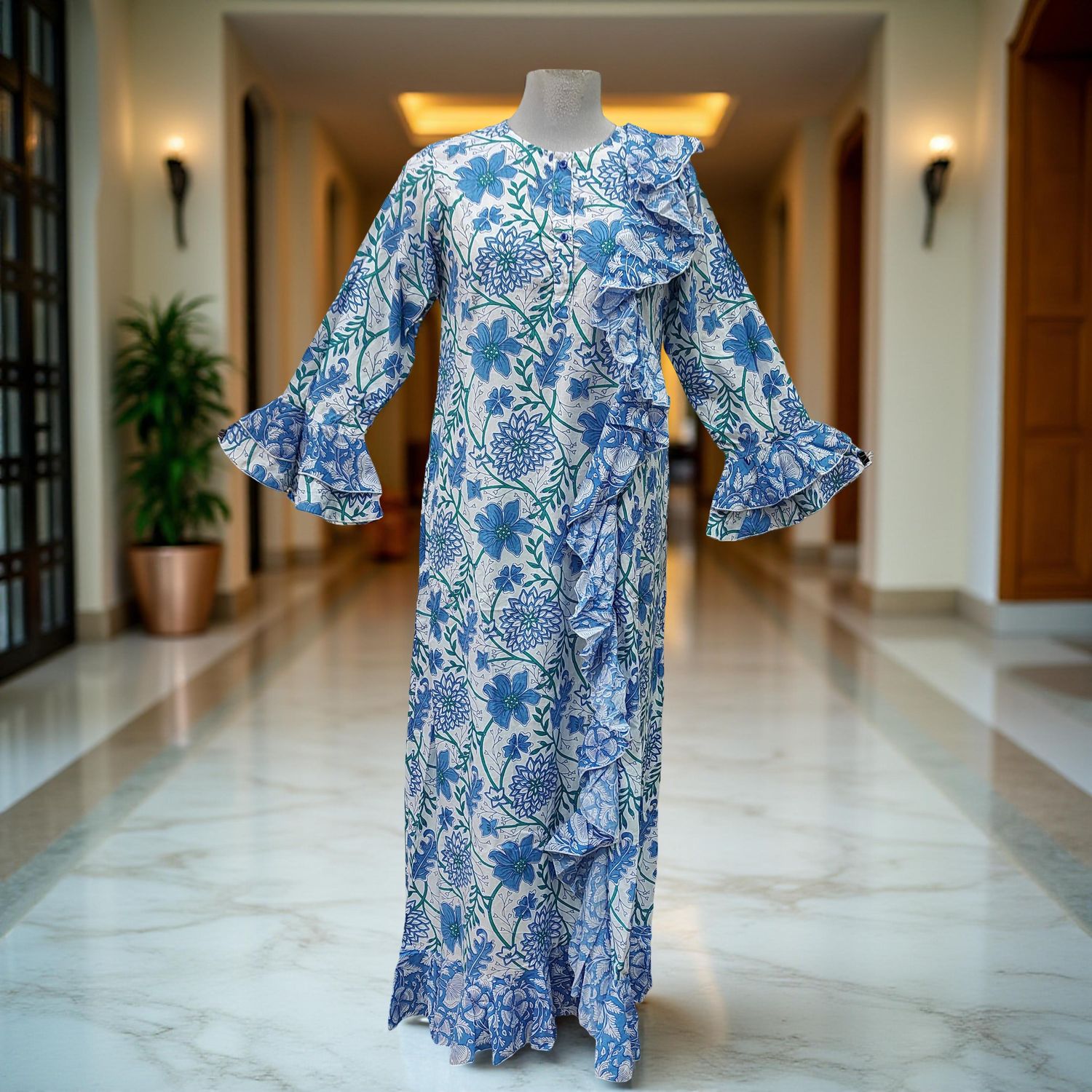 L/XL Princess Printed Cotton Dress 57" Jalabiya