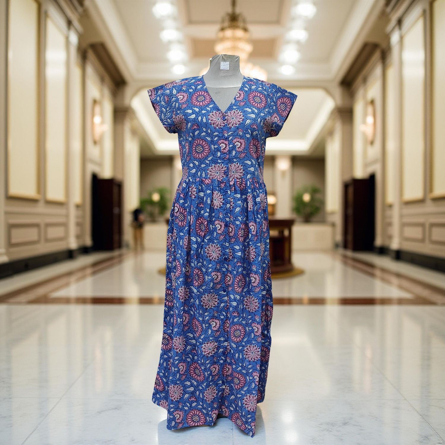 S/M Precious Printed Cotton Dress 57" Long Jalabiya