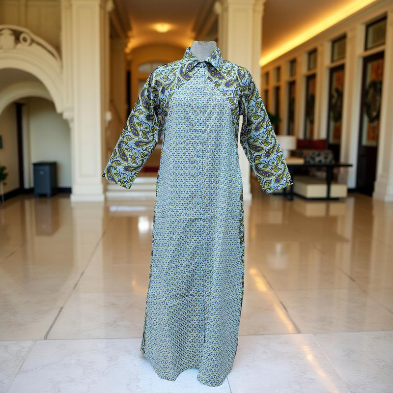 12-13 Year Honey Printed Cotton Girls Dress 50" Long Jalabiya