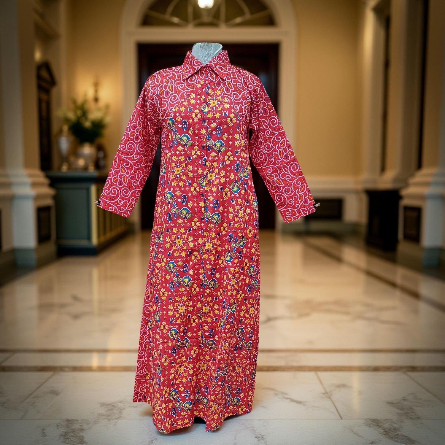 10-11 Year Honey Printed Cotton Girls Dress 46" Long Jalabiya