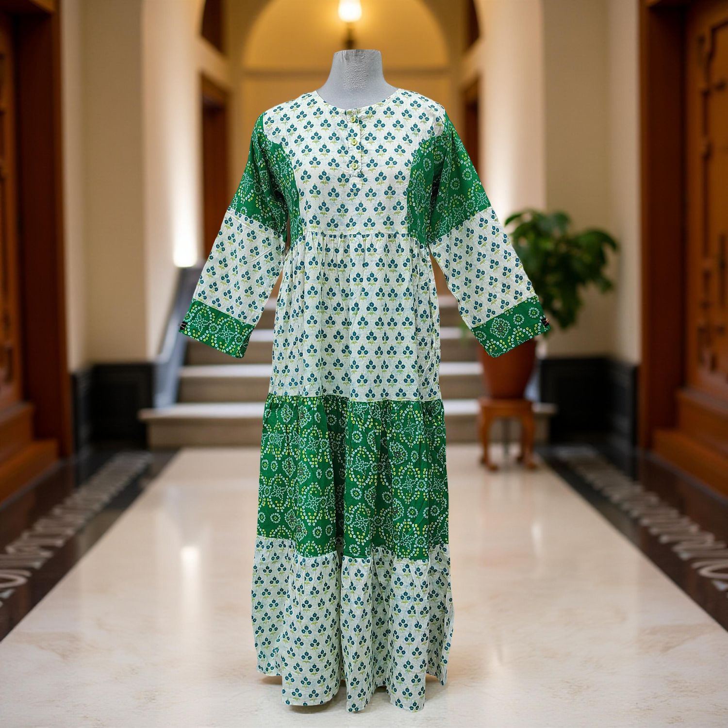 S/M Juhi Printed Cotton Dress 57" Long Jalabiya