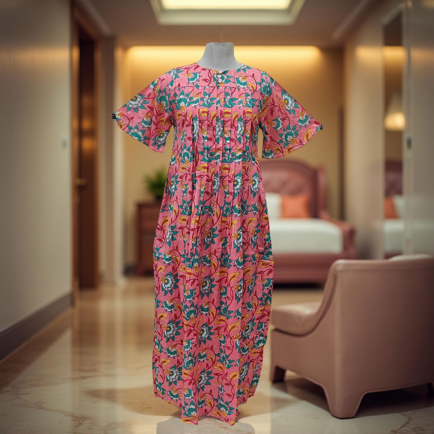 12-13 Year Nahla Printed Cotton Girls Dress 50" Long Jalabiya