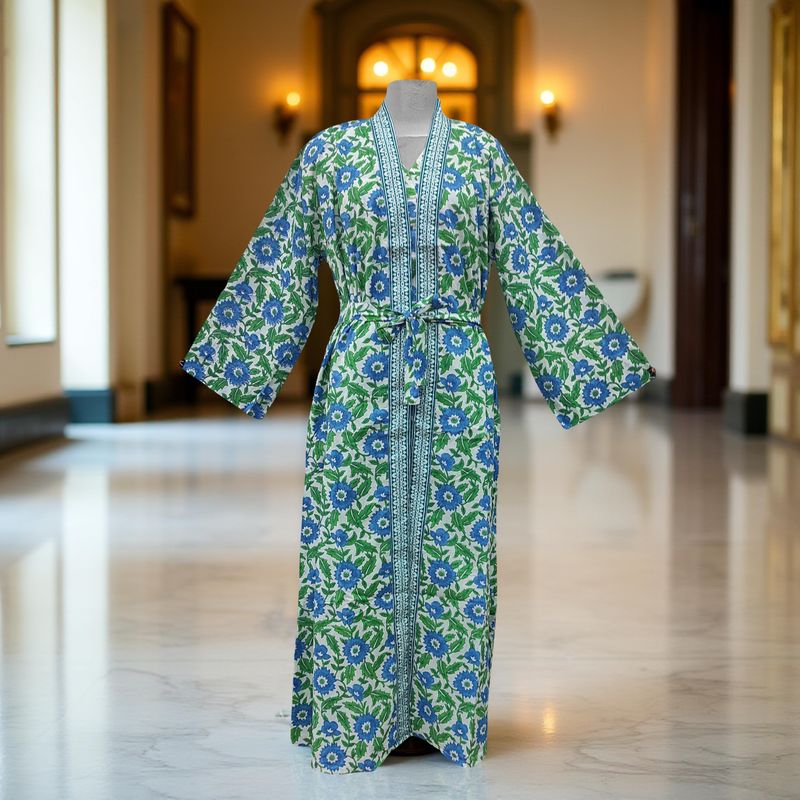 Free size Printed Cotton Jalabiya Dress Abaya Set