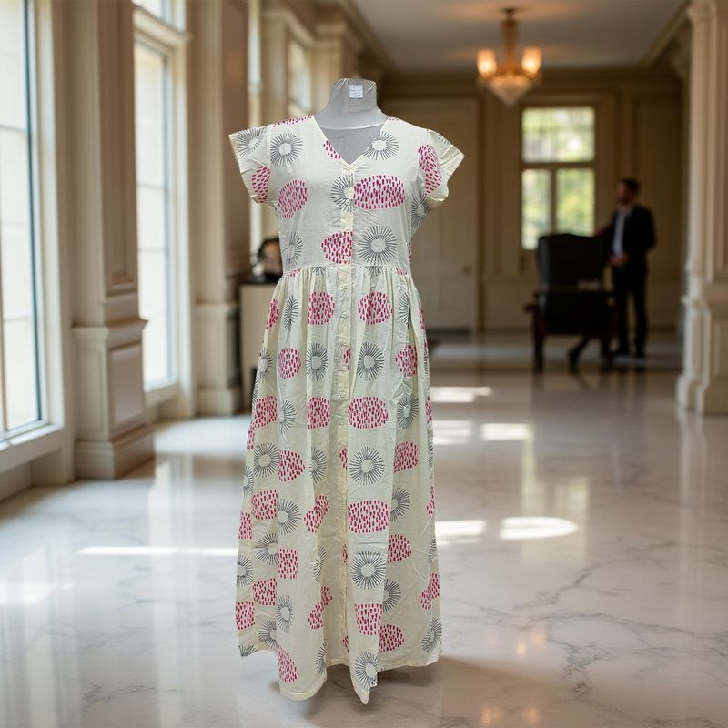 12-13 Year Precious Printed Cotton Girls Dress Long 50'' Jalabiya