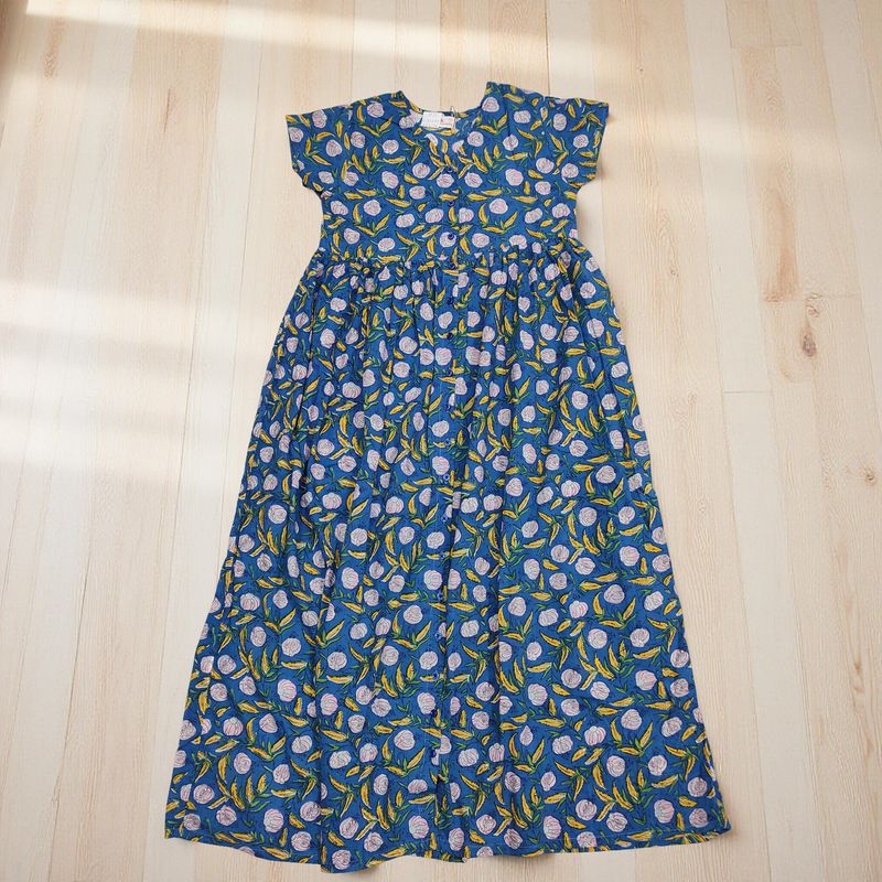 12-13 Year Precious Printed Cotton Girls Dress Long 50'' Jalabiya