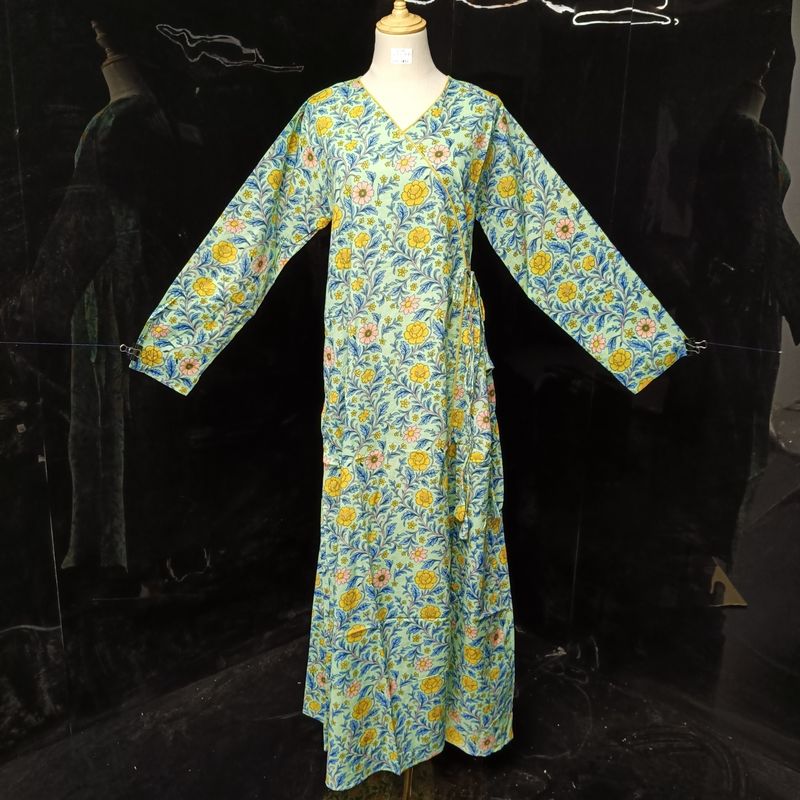 L/XL Qifa Printed Cotton Dress 57" Long Jalabiyas