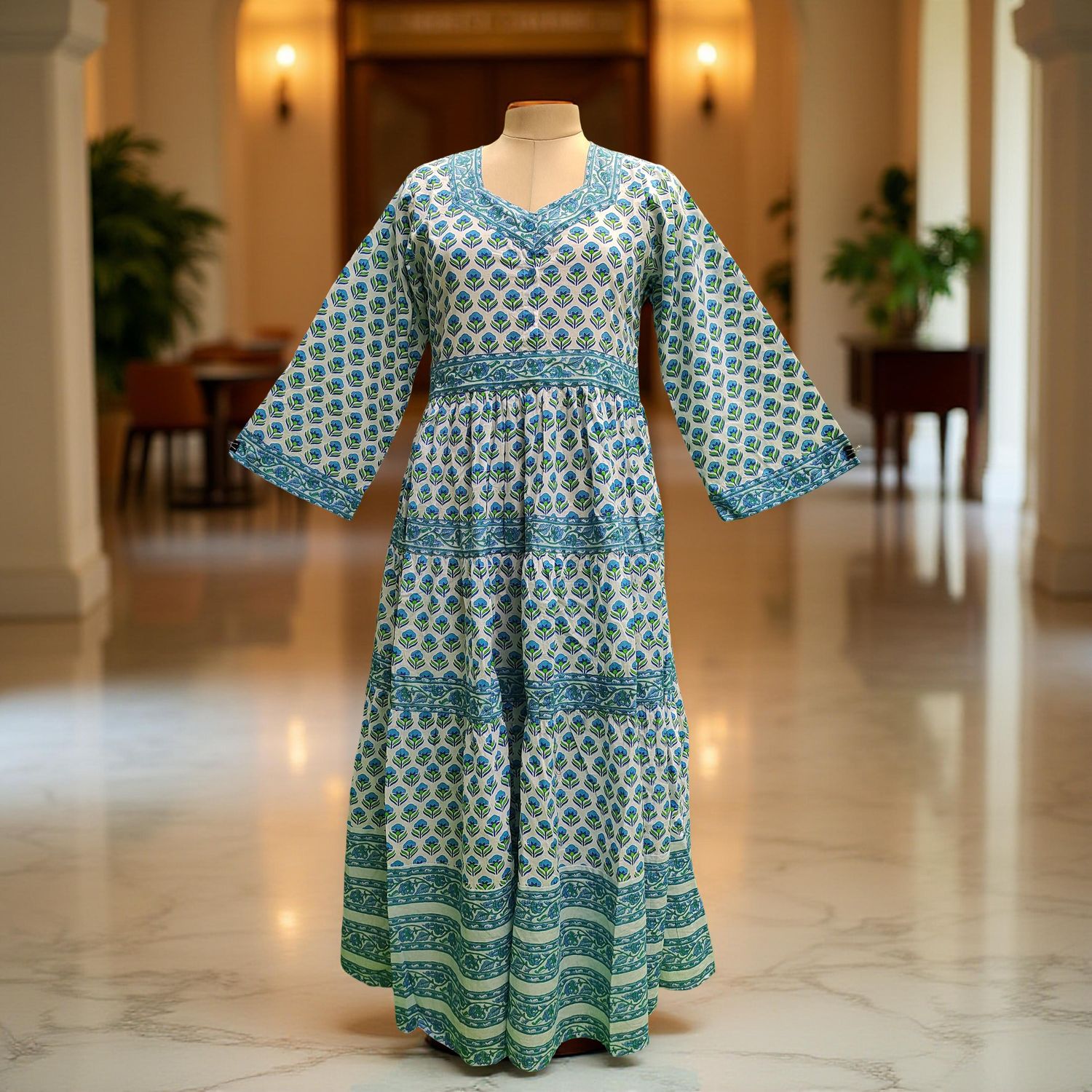 S/M  Huda Printed Cotton Dress 57" Long Jalabiya