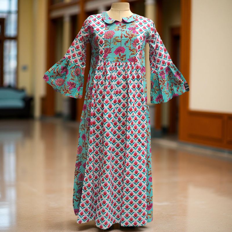 L-XL Husn Printed Cotton Dress 57" Long Jalabiya