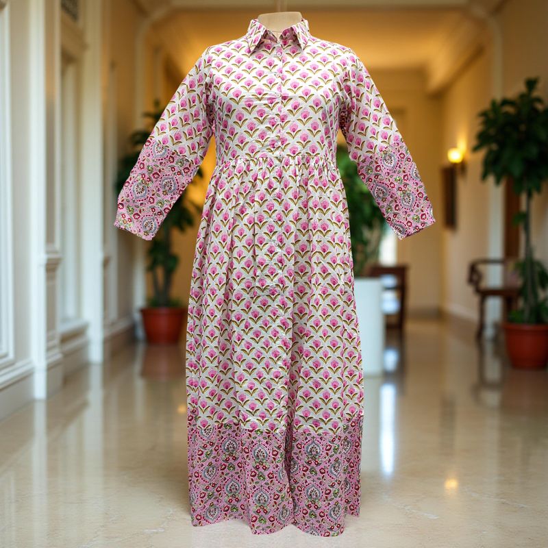 2XL/3XL Ana Printed Cotton Dress 57" Long Jalabiya